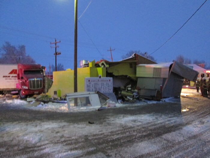 (Photo courtesy Utah Highway Patrol) A semi-trailer truck crashed into a Mexican restaurant Wednesday in Wellington, a town in Carbon County, about 8 miles southeast of Price.