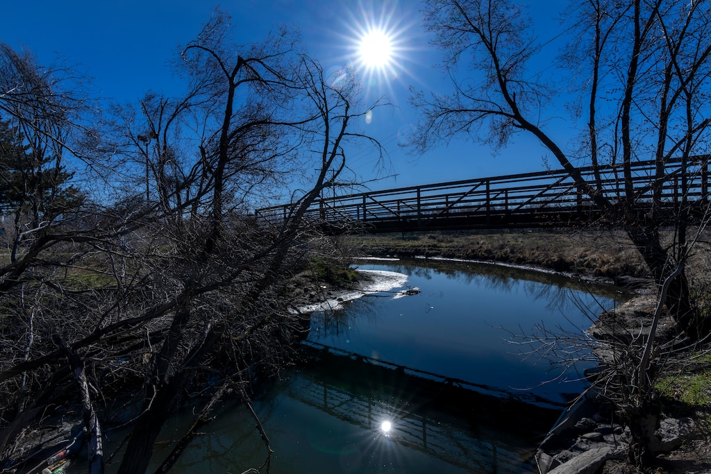 (Rick Egan | The Salt Lake Tribune) The Jordan River near Jordan Park, on Wednesday, March 23, 2022.