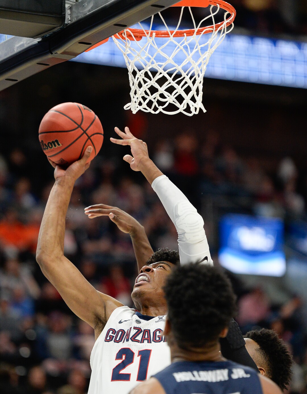 (Francisco Kjolseth  |  The Salt Lake Tribune)  Gonzaga Bulldogs forward Rui Hachimura (21) pushes through to the basket as Gonzaga faces Fairleigh Dickinson in their first round menÕs NCAA March Madness tournament game at Vivint Smart Home Arena in Salt Lake City on Thursday, March 21, 2019.