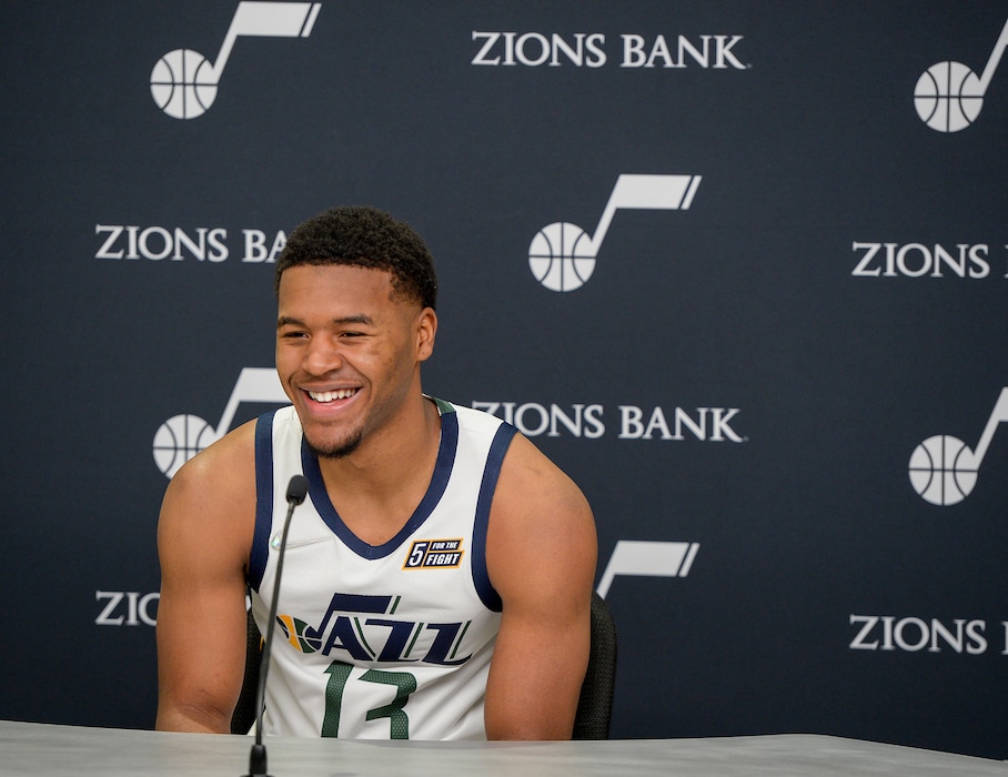 (Chris Samuels | The Salt Lake Tribune) Guard Jared Butler speaks to media at Utah Jazz media day at Vivint Arena, Monday, Sept. 27, 2021 in Salt Lake City.