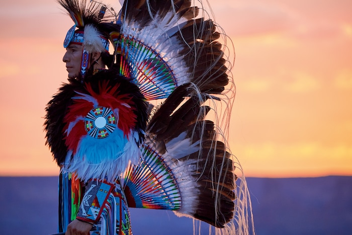 (Image courtesy Parfums Christian Dior)
Dancer Canku One Star, a member of the Rosebud Sioux tribe, performs in a commercial for Christian Dior's men's fragrance Sauvage, filmed in southeast Utah.