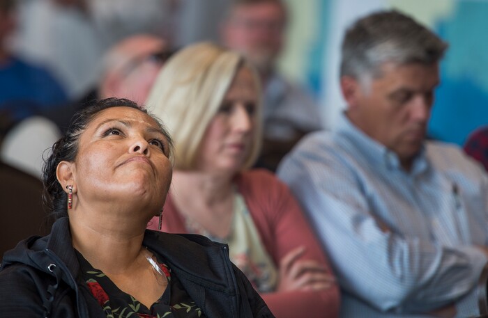 (Leah Hogsten  |  The Salt Lake Tribune)  "It has been very frustrating," said Tara Benally, reacting to a fellow Navajo tribal member who is in favor of the current representation on the county council. "There has been so much misinterpretation, miscommunication and misrepresentation."  The redistricting proposals would redraw voting districts to ensure significant American Indian majorities in two of three County Commission districts and on four of five school board voting districts as the result of a January 2012 lawsuit filed in U.S. District Court by the Navajo Nation. The lawsuit seeks the redrawing of voting districts to reflect the 2010 U.S. Census. Last year, U. S. District Court Judge Robert Shelby ruled the voting districts in the large southeastern Utah county, home to 16,895 residents, are unconstitutional and violate the rights of American Indians. He ordered the county to redraw them.
