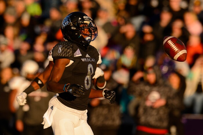 (Trent Nelson | The Salt Lake Tribune)  Weber State Wildcats wide receiver Rashid Shaheed (8) watches a pass go long as Weber State hosts Southern Utah, NCAA football in Ogden Saturday October 14, 2017.