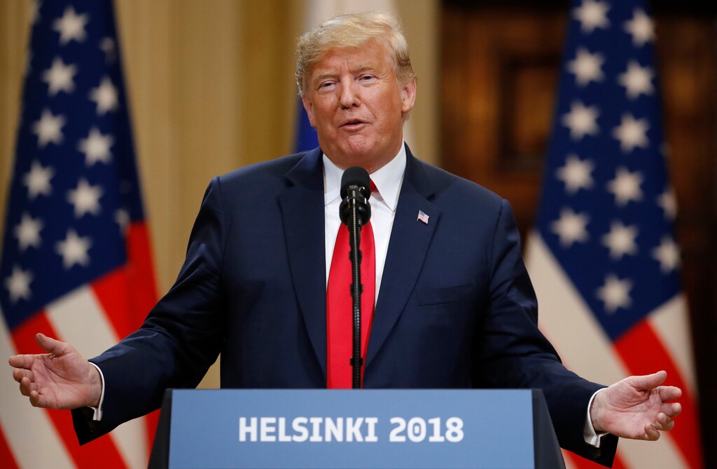 (Alexander Zemlianichenko | The Associated Press) U.S. President Donald Trump speaks during a press conference after the meeting of U.S. President Donald Trump and Russian President Vladimir Putin at the Presidential Palace in Helsinki, Finland, Monday, July 16, 2018.