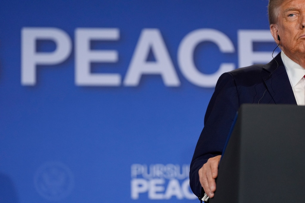 FILE - President Donald Trump listens during a news conference with Russia's President Vladimir Putin at Joint Base Elmendorf-Richardson, Alaska, Friday, Aug. 15, 2025. (AP Photo/Julia Demaree Nikhinson, File)