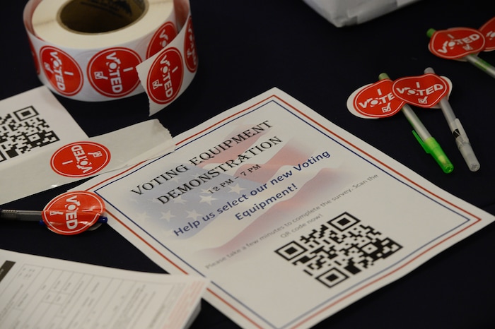 (Francisco Kjolseth  |  The Salt Lake Tribune)  Companies demonstrate new voting machines that the state is considering buying during a hands on presentation at the Capitol on Wednesday, Aug. 2, 2017.