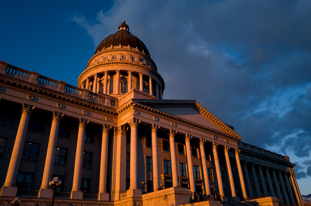 (Trent Nelson  |  The Salt Lake Tribune) The sun sets on the Utah Capitol in Salt Lake City on Friday, March 6, 2026.