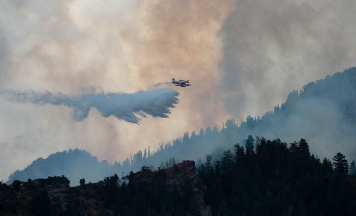 (Francisco Kjolseth  |  The Salt Lake Tribune) Air crews battle a fire in Neffs Canyon on the north side of Mount Olympus on Tuesday, Sept, 22, 2020.