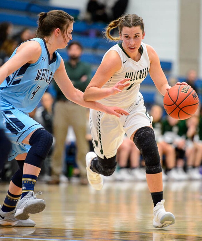 (Trent Nelson | The Salt Lake Tribune)  Hillcrest's Gabrielle Desjardins (1) as Hillcrest faces Westlake in the 6A High School Girls' Basketball Tournament at SLCC in Taylorsville, Thursday Feb. 22, 2018.