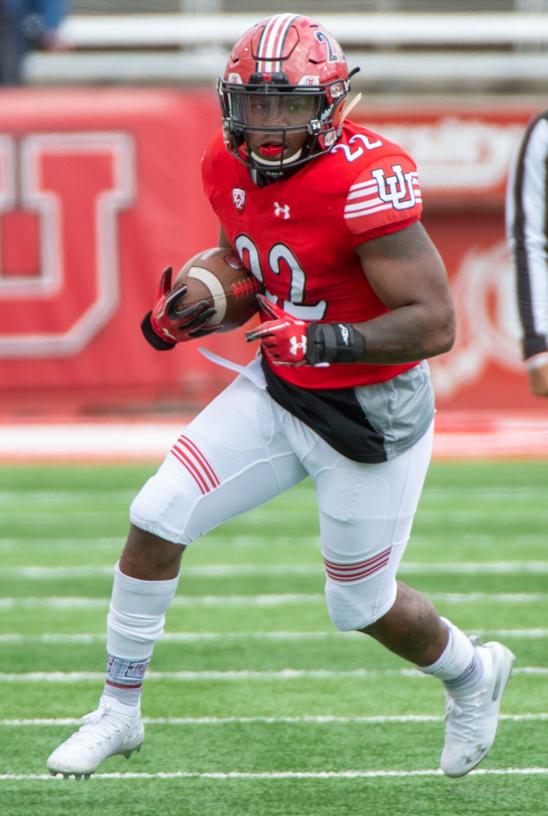 (Rick Egan  |  The Salt Lake Tribune)  Devin Brumfield (22) runs the ball for the red team, in Utah's spring Red-White game at Rice-Eccles Stadium, Saturday, April 13, 2019.