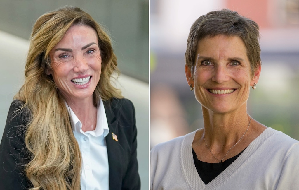 (The Salt Lake Tribune) Michelle Kaufusi, left, and Marsha Judkins, candidates for the 2025 Provo mayoral election.