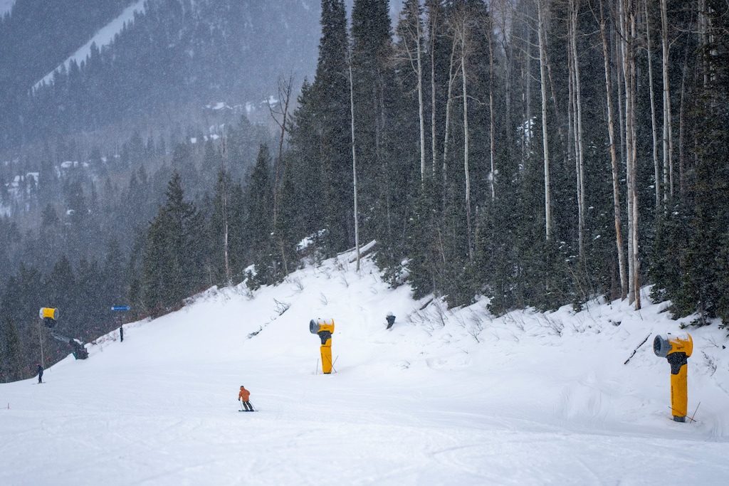 (Rick Egan | The Salt Lake Tribune) Snow machines at Canyons Village, Park City Mountain Resort, on Tuesday, Dec 17, 2024.