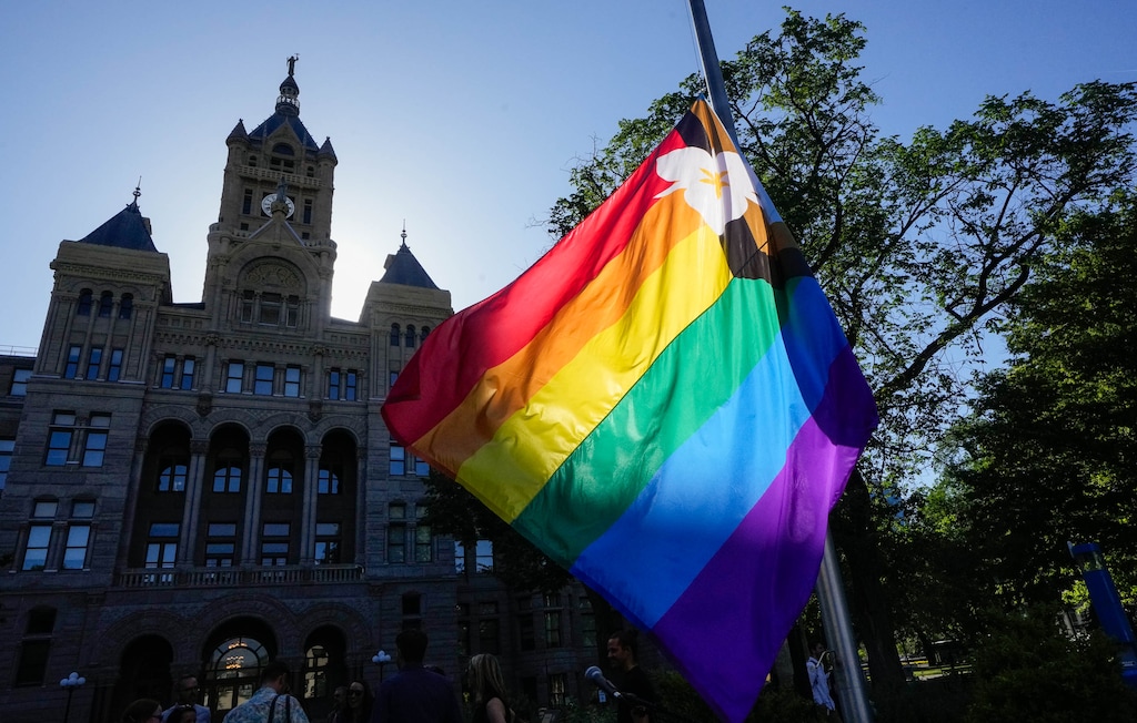 (Francisco Kjolseth | The Salt Lake Tribune) Salt Lake City Mayor Erin Mendenhall hosts the annual raising of the pride flag at City Hall to kickstart a month of festivities for Utah Pride on Friday, May 30, 2025. The Utah Pride Festival and SLC Pride are adjusting to scaled back sponsorships in 2025.
