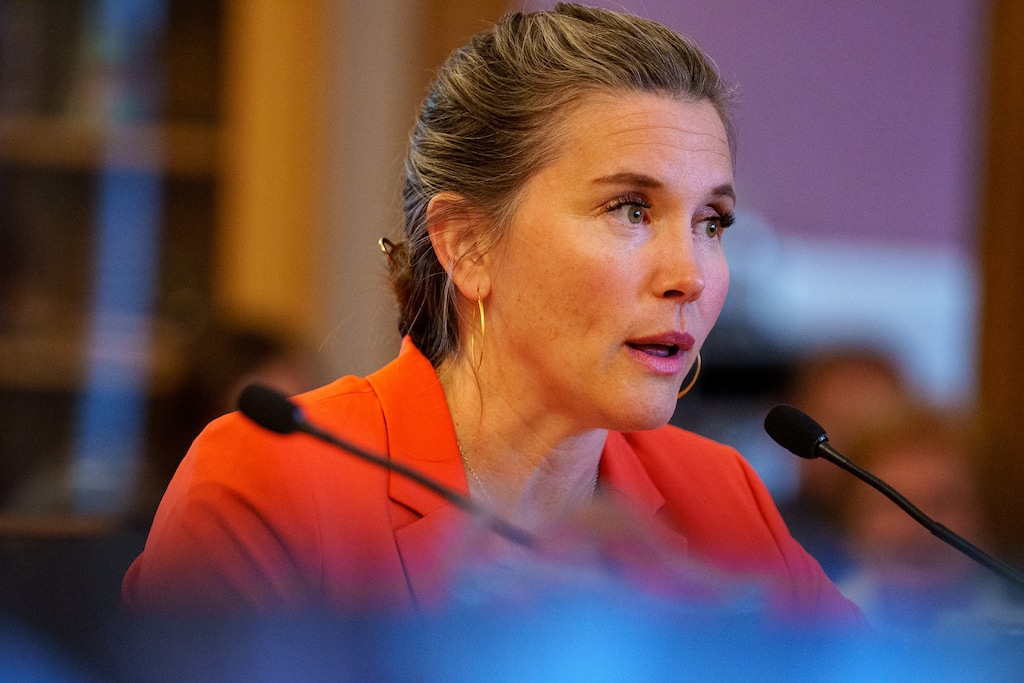 (Trent Nelson | The Salt Lake Tribune) Salt Lake City Mayor Erin Mendenhall during a meeting about the proposed downtown sports and entertainment district on Tuesday, May 7, 2024