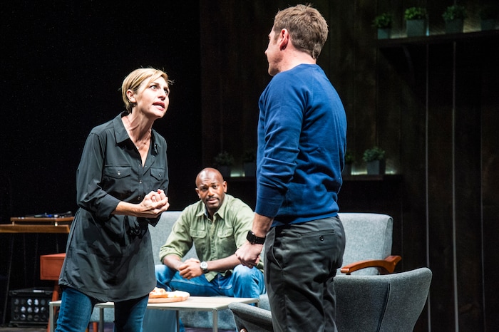 Tessa Auberjonois as Jodie and Brian Vaughn as her husband Brad, while Corey Jones, as Tate, looks on in Utah Shakespeare Festival's "How to Fight Loneliness," a world premiere by Neil LaBute. (Courtesy)