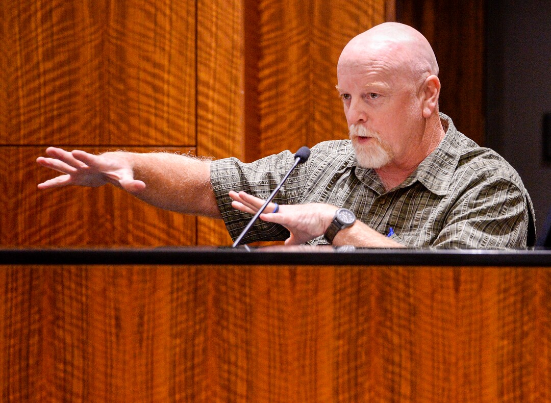 (Leah Hogsten  |  The Salt Lake Tribune) StateÕs witness Dan Barnes, a retired fire investigator with the Bureau of Land Management fields questions from defense attorney Andrew Deiss. Robert Lyman, the man accused of starting the 2017 Brian Head Fire, was bound over for trial and pleaded not guilty to charges of reckless burning and burning during a closed fire season before Judge James Brady in Fourth District Court in Provo, Utah, July 30, 2019.