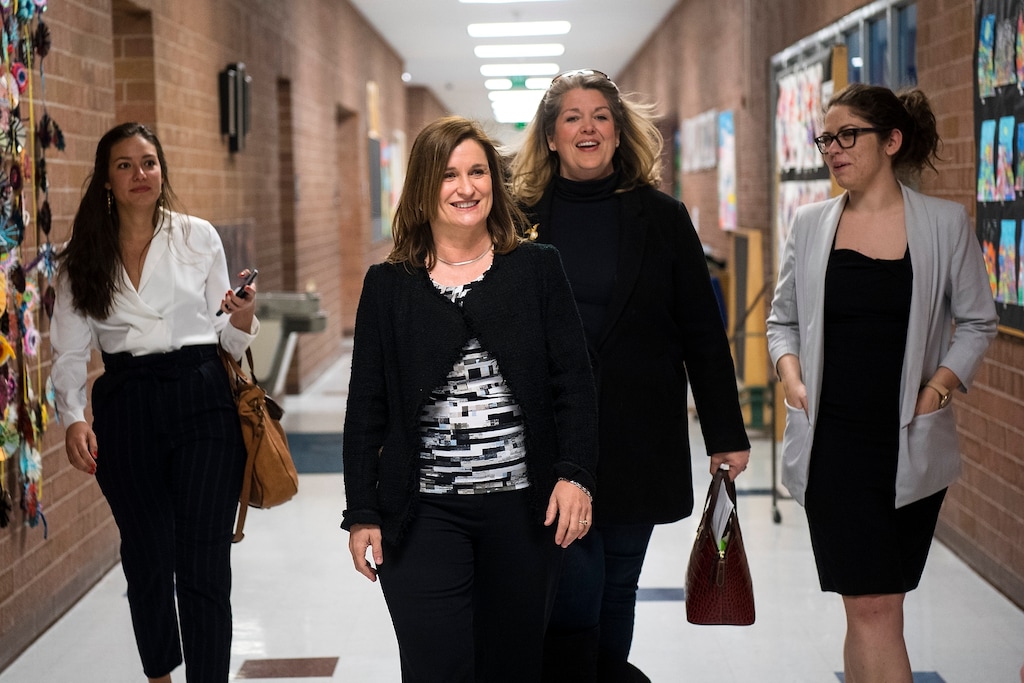 (Chris Detrick  |  The Salt Lake Tribune)  Democratic Salt Lake County Council member Jenny Wilson arrives before the House District 24 Democratic Caucus at Ensign Elementary on Wednesday, March 21, 2018.