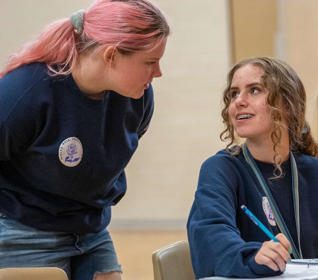(Rick Egan | The Salt Lake Tribune)  Olympus high school students Eleanor Boam and Isabel Wilson, during rehearsal for a musical based on the young adult fantasy book, "Heartless," on Friday, April 1, 2022.