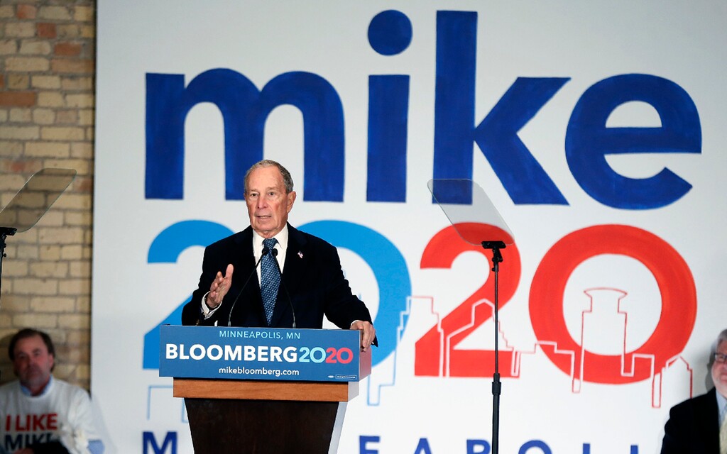 (Jim Mone | AP) Democratic presidential candidate, former New York City Mayor Michael Bloomberg, speaks to campaign workers and supporters in Minneapolis, Thursday, Jan. 23, 2020, as he opens the first field office in Minnesota and meets with local community leaders and voters to share his vision for the country.