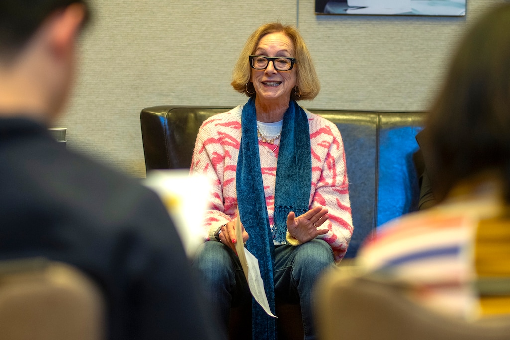 (Rick Egan | The Salt Lake Tribune)  Michelle Satter, founding senior director of Sundance Institute's artist program, talks to fellows at the Sundance screenwriters' lab, on Monday, Jan 19, 2026.

