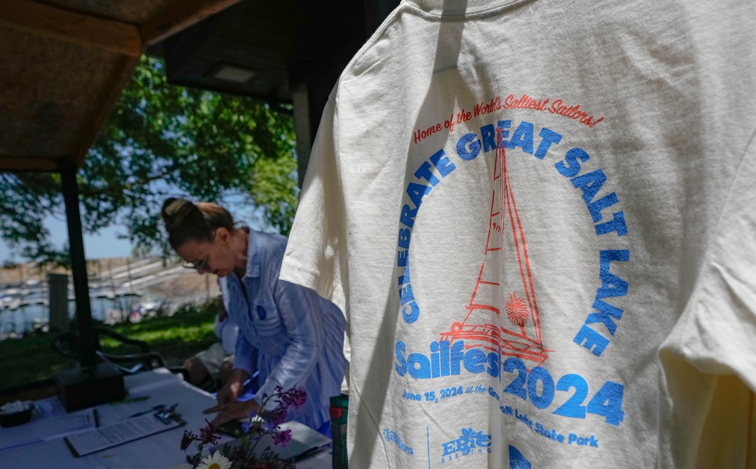 (Francisco Kjolseth  |  The Salt Lake Tribune) The first Great Salt Lake Sailfest regatta returns after five years due to low lake levels and the pandemic on Saturday, June 15, 2024.