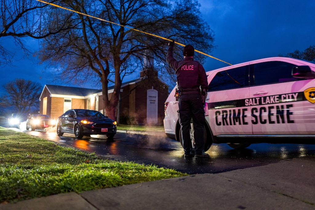 (Trent Nelson | The Salt Lake Tribune) Police at the site of a shooting at a meetinghouse of The Church of Jesus Christ of Latter-day Saints in the Jordan Meadows neighborhood of Salt Lake City on Thursday, Jan. 8, 2026.