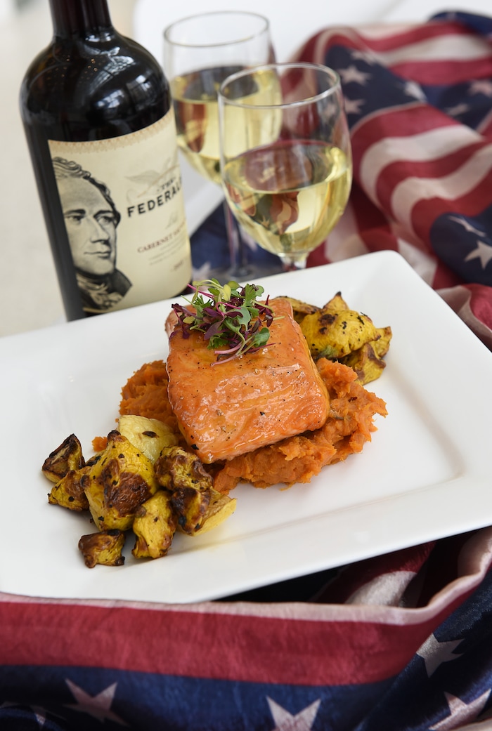 (Francisco Kjolseth  |  The Salt Lake Tribune)  The Encore Bistro at Eccles Theater is serving a menu of "Hamilton" era-inspired food, such as bourbon glazed salmon and Federalist wines with Alexander Hamilton on the label.
