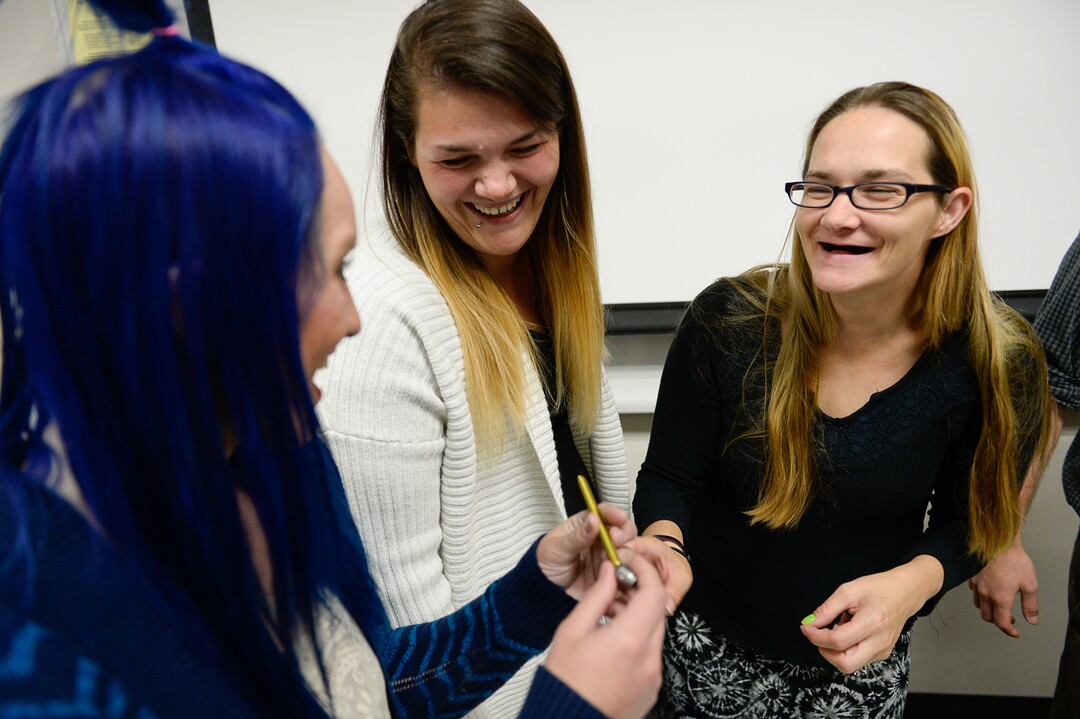 (Francisco Kjolseth  |  The Salt Lake Tribune)  Learning about medical devices and the thought of having them used inside their bodies, single mothers Katie Free, Heather Rice and Barbie Blood, from left, participate in the Invest in You Too program, a 13-week course that helps single mothers build skills in medical manufacturing and job readiness to open the doors for employment.