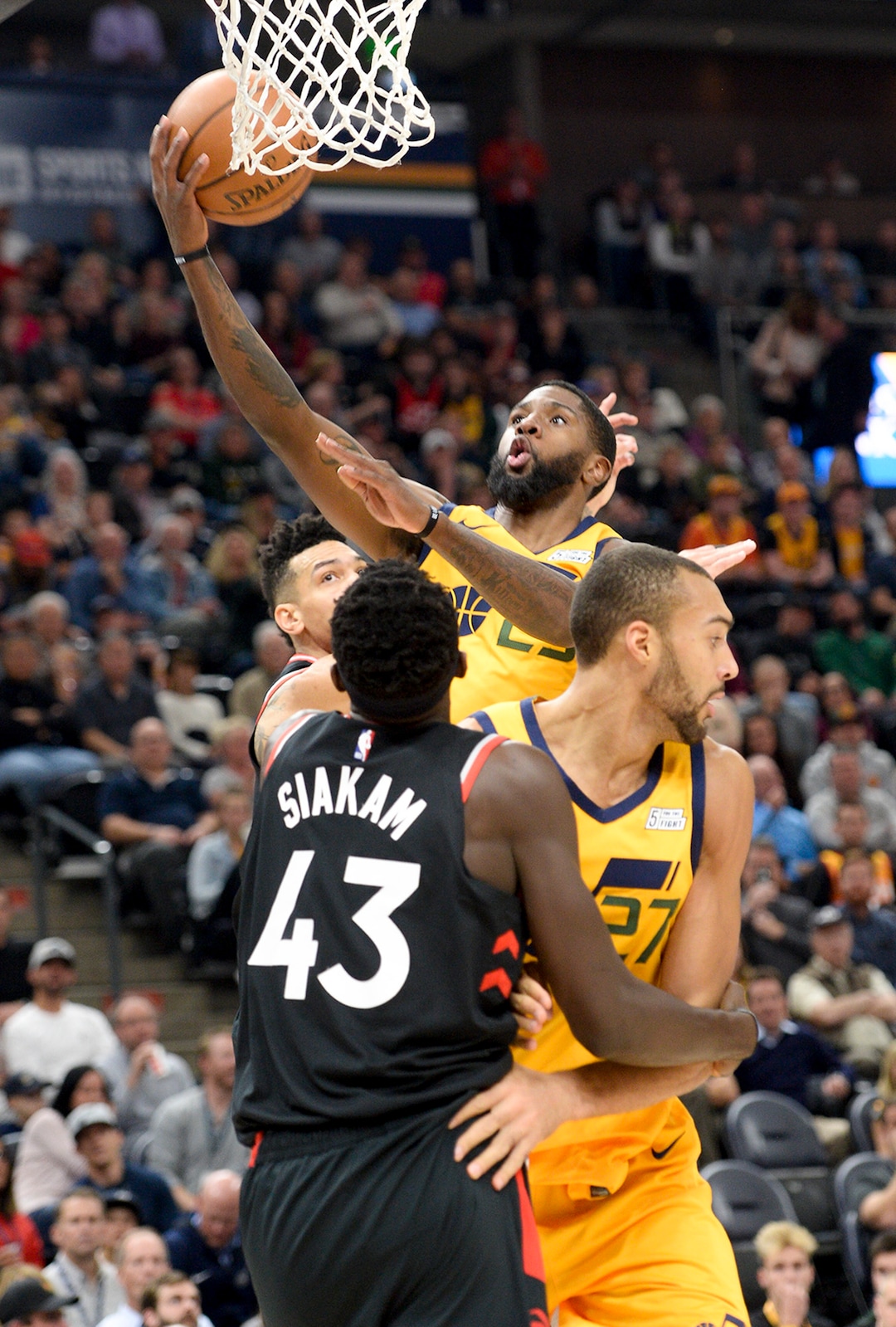 Leah Hogsten  |  The Salt Lake Tribune Utah Jazz forward Royce O'Neale (23) for two as the Utah Jazz host the Toronto Raptors, Monday, Nov. 5, 2018 at  Vivint Smart Home Arena.