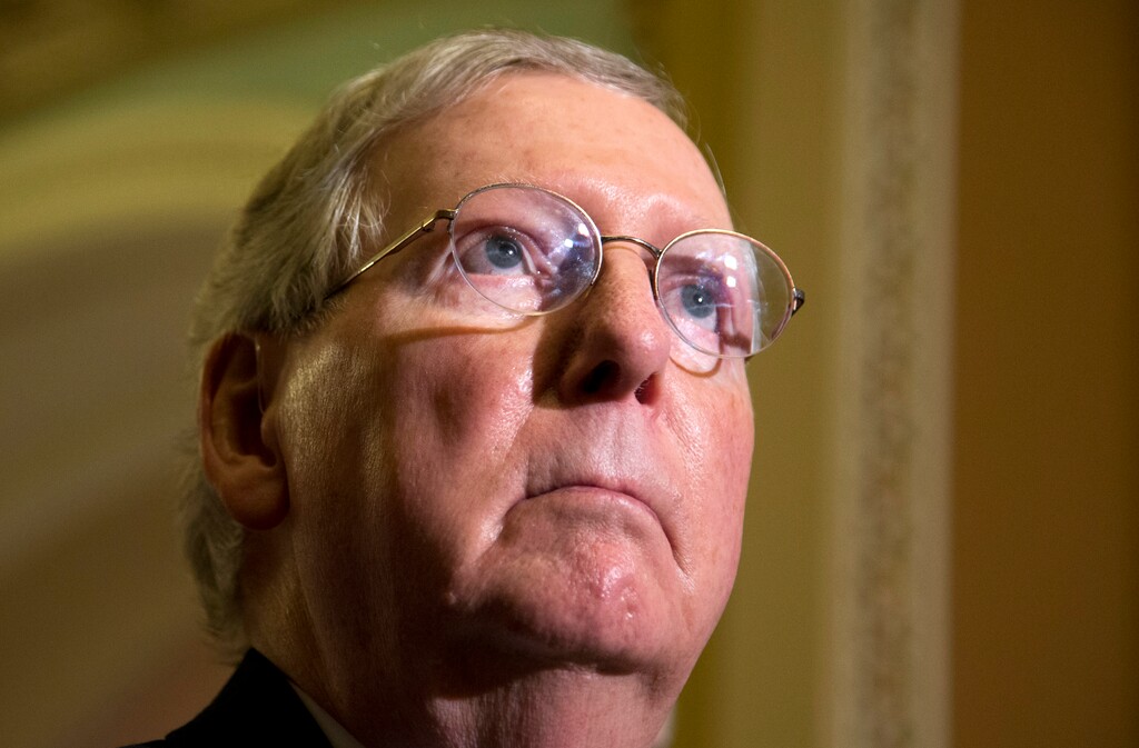 Senate Majority Leader Mitch McConnell Ky. listens during a news conference on Capitol Hill in Washington, Tuesday, Sept. 29, 2015. Try as they may, there's no sign that conservatives chirping over the departure of House Speaker John Boehner will be able to claim Senate Majority Leader Mitch McConnell as their next pelt.   (AP Photo/Manuel Balce Ceneta)