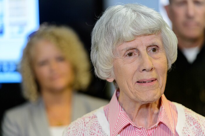 (Trent Nelson | The Salt Lake Tribune) Homeless advocate Pamela Atkinson speaks at a news conference on Operation Rio Grande, at Odyssey House in Salt Lake City, Tuesday August 22, 2017.