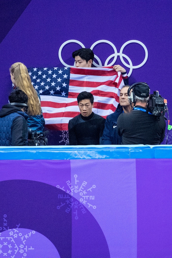 (Chris Detrick  |  The Salt Lake Tribune)  Salt Lake City's Nathan Chen waits to hear his score after competing in the Men's Single Skating Short Program for the Team Event at the Gangneung Ice Arena Friday, February 9, 2018.  Chen got fourth place with a score of 80.61.