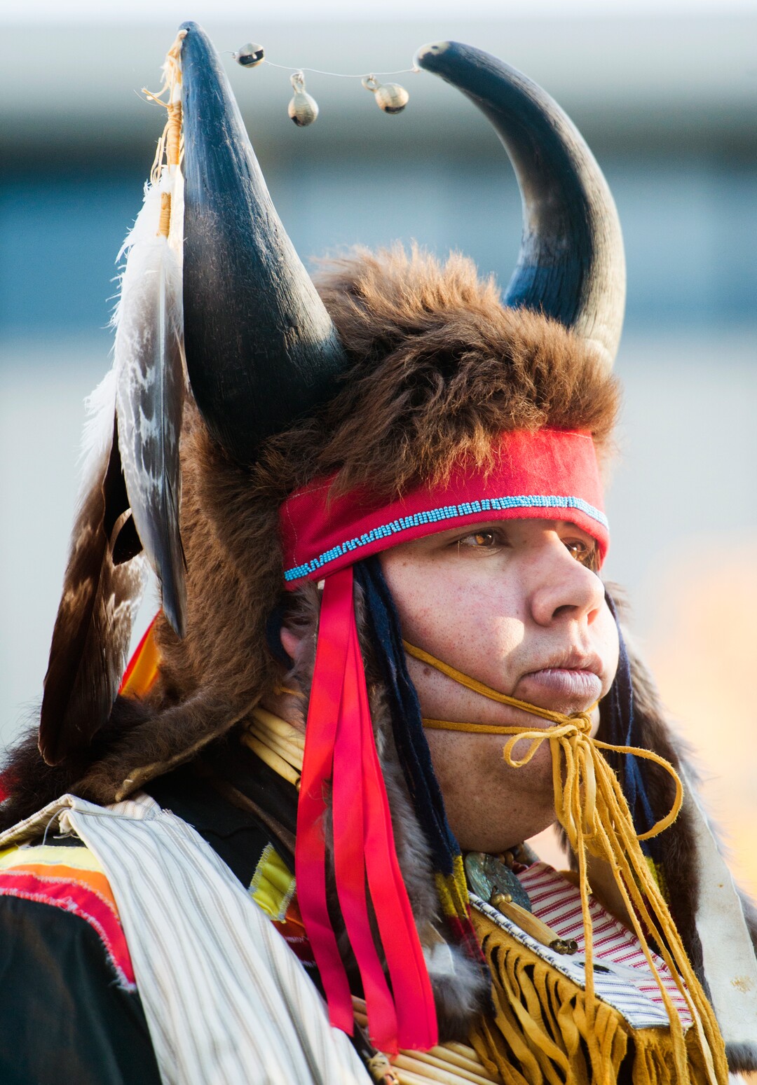 (Rick Egan  |  The Salt Lake Tribune)  Mason Runsthrough, prepares for his dance, during the Indigenous Peoples Day celebration, hosted by the Utah League of Native American Voters and PANDOS (Peaceful Advocates for Native Dialogue and Organizing Support) at the Salt Lake City Library, Monday, October 9, 2017.
