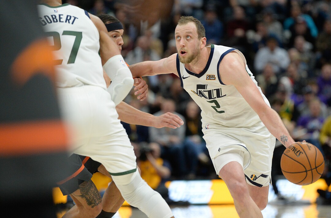 (Francisco Kjolseth  |  The Salt Lake Tribune) Utah Jazz forward Joe Ingles (2) keeps his eye on the target as the Utah Jazz host the Orlando Magic in their NBA basketball game at Vivint Smart Home Arena in Salt Lake City on Tuesday. Dec. 17, 2019.