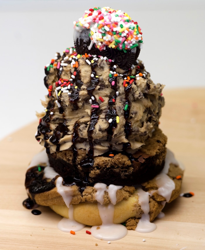 Rick Egan  |  The Salt Lake Tribune
The Cinna-bomb at Dough Co., a new dessert shop in Sugar House that sells scoops of cookie dough and other confections. Monday, July 31, 2017.