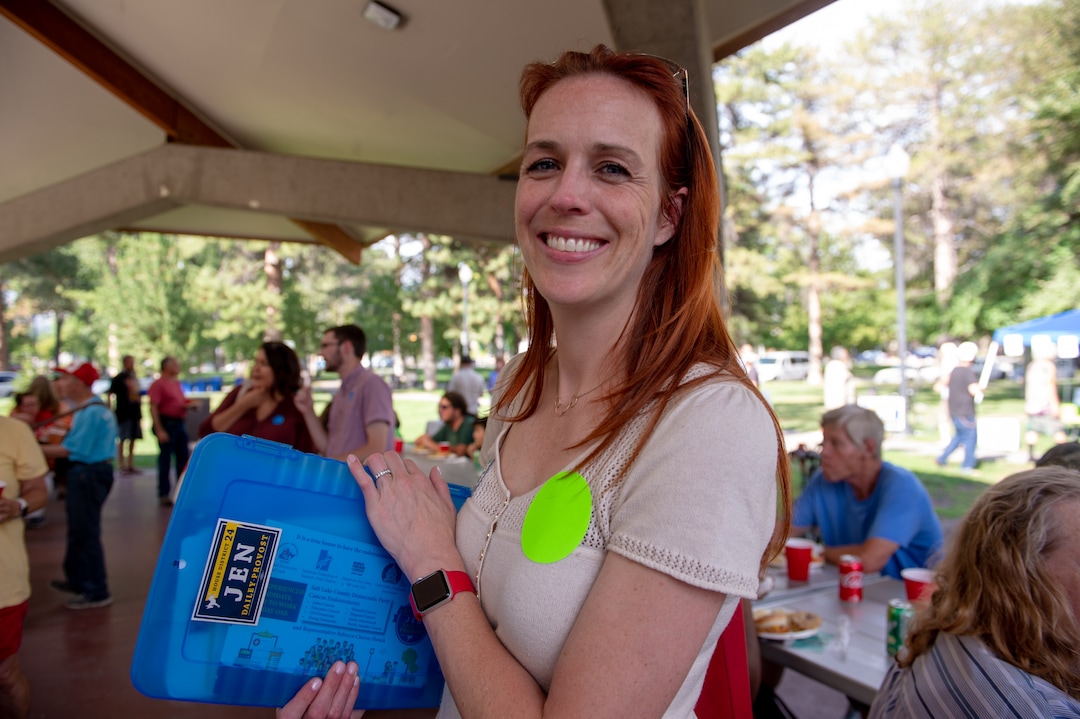 (Rachel Molenda  |  The Salt Lake Tribune) Jennifer Dailey-Provost, a Democrat who is running for the seat in House District 24, attends a candidate meet-and-greet organized by Crossroads Urban Center at Liberty Park in Salt Lake City on Wednesday, July 11, 2018.