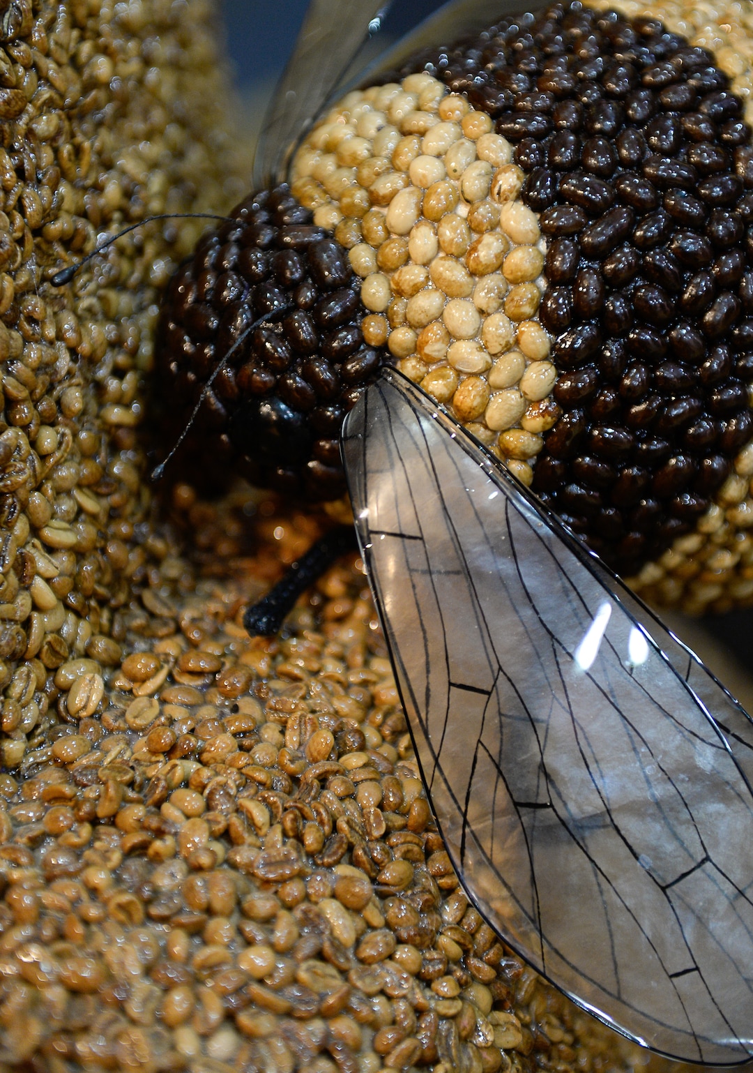 (Francisco Kjolseth  |  The Salt Lake Tribune) A honey bee, made from coffee beans, is one of the highlights at Hall of Breakfast, a quirky new art exhibit that celebrates the first meal of the day. Each room of the exhibit celebrates a favorite breakfast food from eggs and bacon to cereal and coffee.