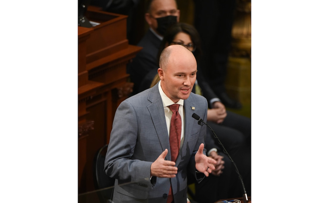 (Francisco Kjolseth  | The Salt Lake Tribune) Gov. Spencer Cox delivers his State of the State address at the Capitol in Salt Lake City on Thursday, Jan. 21, 2021.