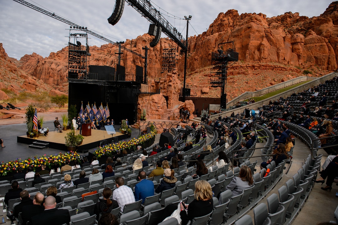 (Trent Nelson  |  The Salt Lake Tribune) Spencer Cox speaks at his inauguration as Utah's 18th Governor at Tuacahn Center for the Arts in Ivins on Monday, Jan. 4, 2021.