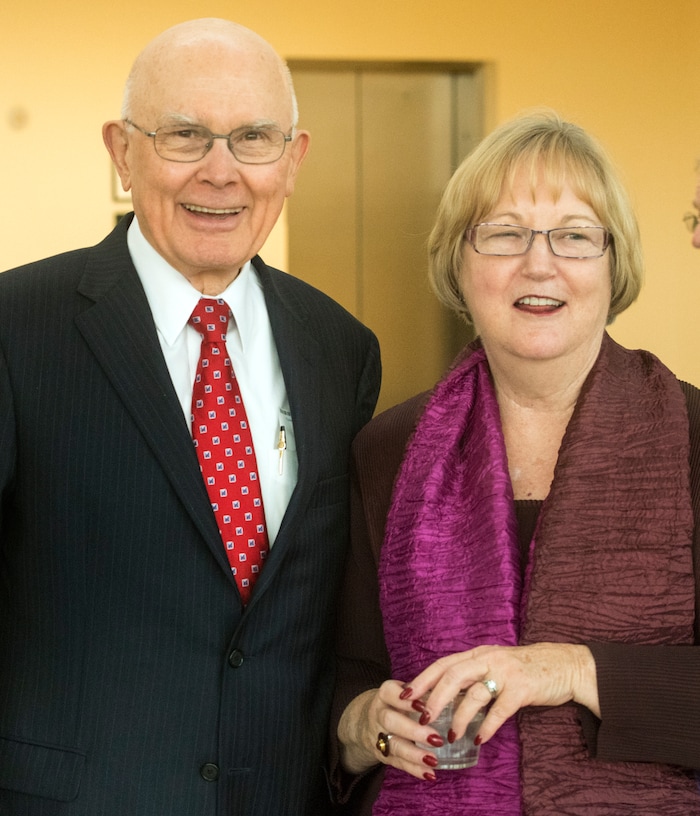 (Rick Egan | The Salt Lake Tribune) Dallin H. Oaks pauses for a photo with Justice Christine M. Durham, during Judge Durham's retirement reception at the Matheson Courthouse, Monday, November 13, 2017.