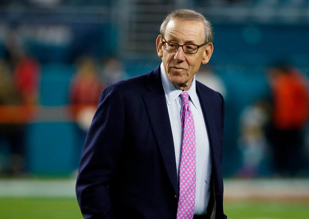 FILE - In this Dec. 11, 2017, file photo, Miami Dolphins owner Stephen M. Ross watches his team before an NFL football game against the New England Patriots in Miami Gardens, Fla. Ross is defending his support of longtime friend Donald Trump after being criticized about it by one of his players. (AP Photo/Wilfredo Lee, File)