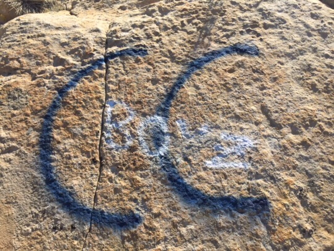 (Photo courtesy of Snow Canyon State Park) Snow Canyon State Park officials are looking for information on vandalism near White Rocks. Anyone with tips is asked to call 435-628-2255 or email snowcanyon@utah.gov.