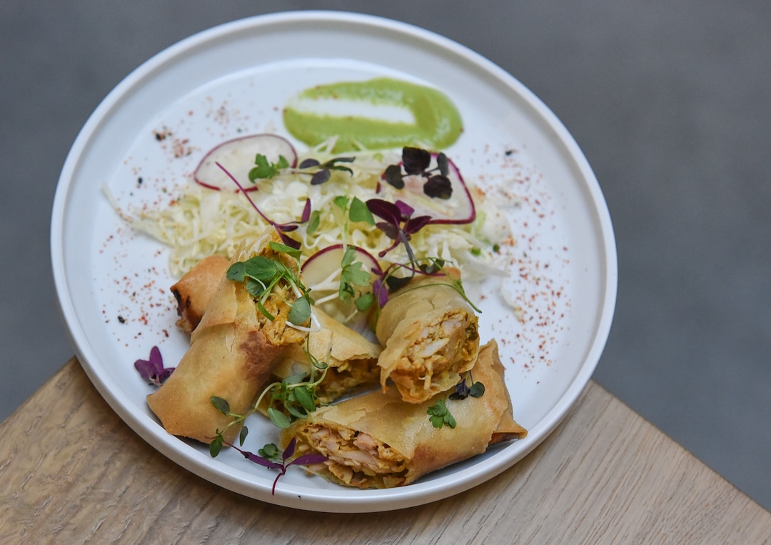 (Francisco Kjolseth  |  The Salt Lake Tribune)  Haru Maki al Pollo, made with chicken, ahi de gallina, walnut and slaw at the Post Office Place, a new bar by the same owners as Takashi, located next door, where they welcomed patrons on Tuesday, June 19, 2018. 