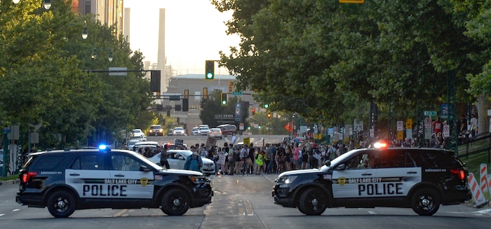 (Francisco Kjolseth  |  The Salt Lake Tribune) As part of national day of protest against police crimes, the National Alliance Against Racist and Political Repression, the Salt Lake Civilian Police Accountability Council and other groups gather at the Utah Capitol on Saturday, July 18, 2020, before marching along South Temple to the Governor’s mansion to demand for a special session to repeal HB 415, which prohibits municipalities from establishing a board or committee with regulatory power over police departments.