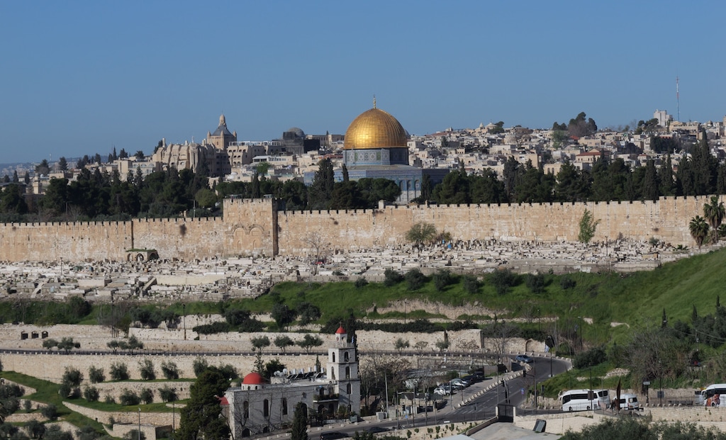 (Michael Stack | Special to The Tribune) A view of the Old City of Jerusalem from The Orson Hyde Memorial Gardens, April 8, 2022.