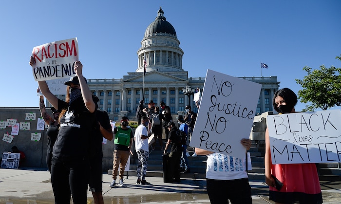 (Francisco Kjolseth  |  The Salt Lake Tribune) Protesters gather at the Utah Capitol to rally against police brutality on Friday, June 26, 2020.