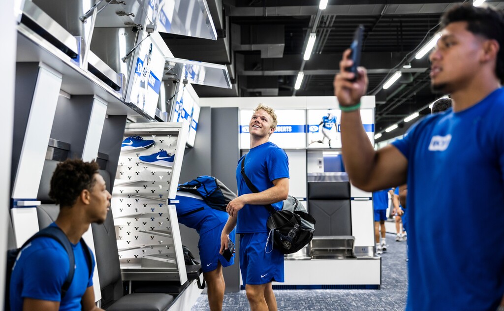 (Nate Edwards | BYU) BYU players tour the newly renovated locker room, Monday, June 18, 2021.