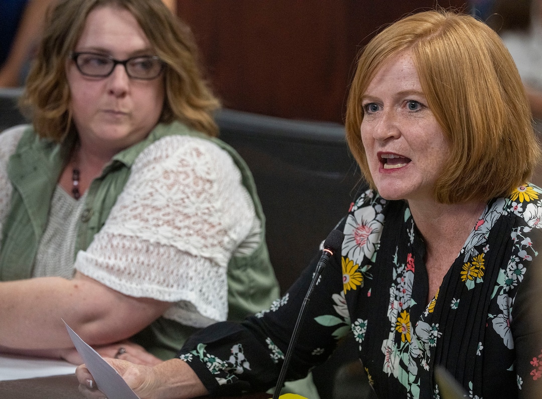 (Rick Egan | The Salt Lake Tribune)  Kelly Jones speaks, during a public hearing on the Utah State Board's recent rules for teaching about racism in the K-12 classroom at the State Board of Education in Salt Lake City, on Thursday, July 22, 2021.