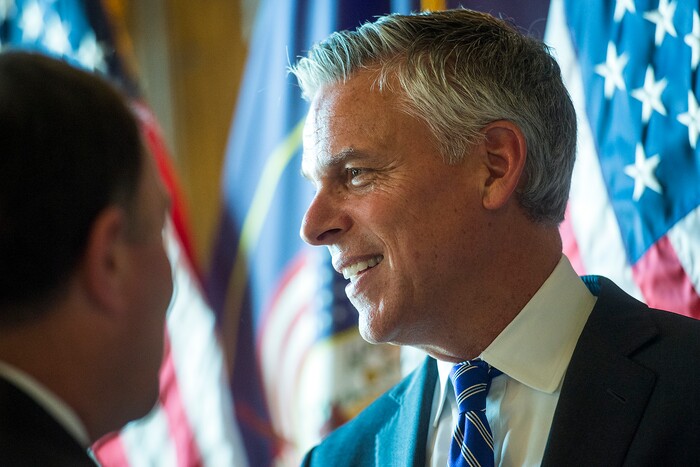 (Chris Detrick  |  The Salt Lake Tribune)  Jon M. Huntsman, Jr., U.S. Ambassador to Russia, during an Ambassadorial Swearing in Ceremony at the Utah Capitol Saturday, October 7, 2017. 