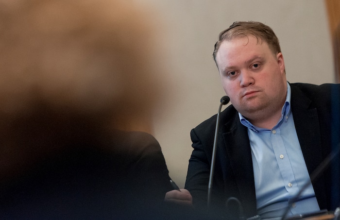 (Michael Mangum  |  Special to the Tribune)  Salt Lake City Human Rights Commission chair Michael Iverson listens as Salt Lake mayor Jackie Biskupski speaks during a meeting of the Salt Lake City Human Rights Commission at City Hall in Salt Lake City on Thursday, November 30, 2017.